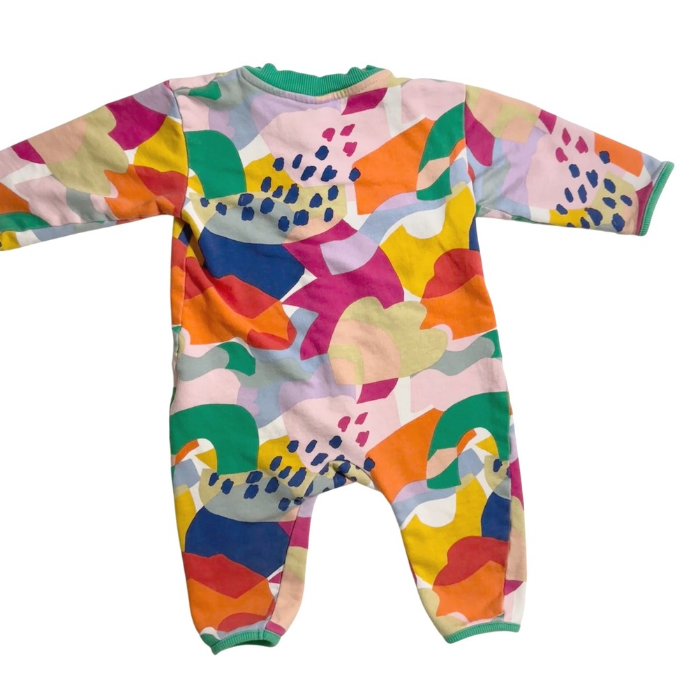 H&M Sweatshirt Romper 12M Rainbow Multi Abstract Snap Front Long Sleeve Jumpsuit - Picture 2 of 5